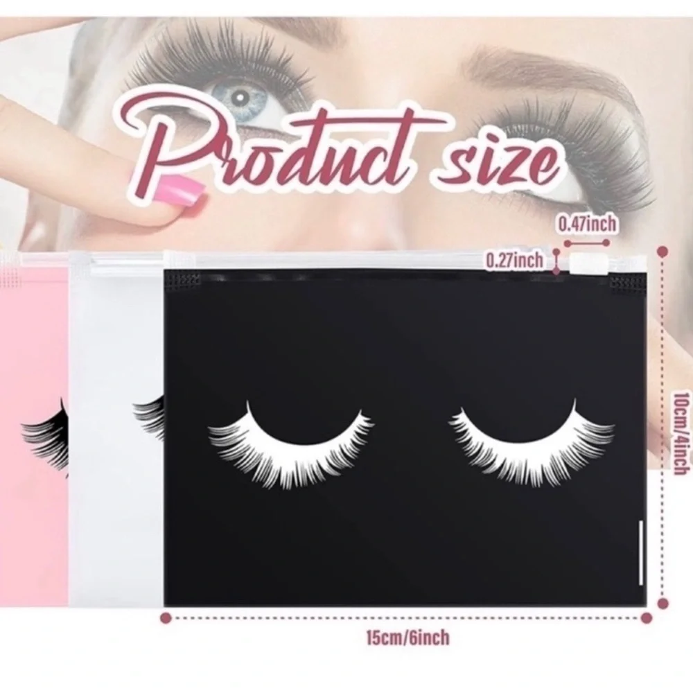Set/3 Waterproof Mini Eyelash Makeup, Toiletry, Travel Bags, Pink, Black, Clear